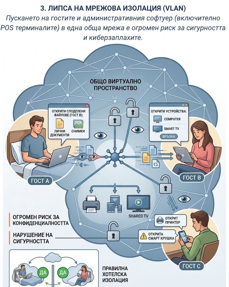 Липса на мрежова изолация (VLAN)