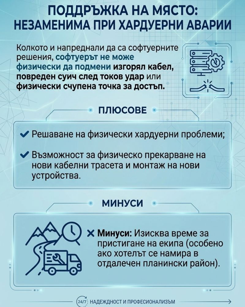 Поддръжка на място Незаменима при хардуерни аварии
